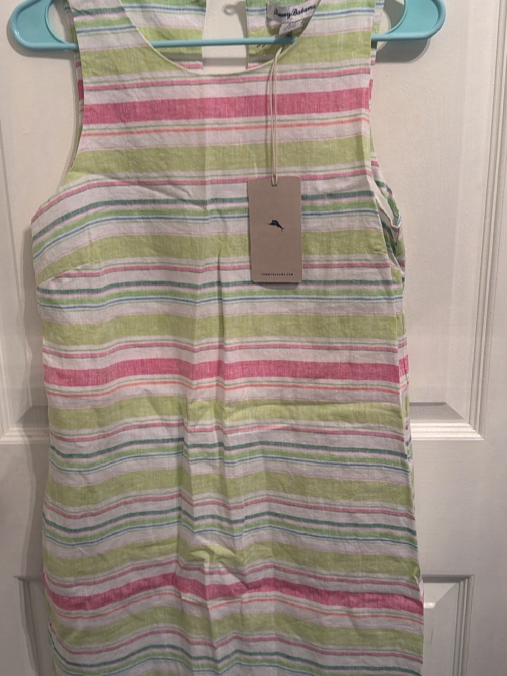 Tommy Bahama Striped Sleeveless Dress in Pink, Lime & White